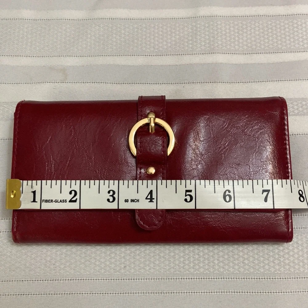 Red Womens Trifold Wallet-Snap Closures Zippered Compartments-Card Slot …